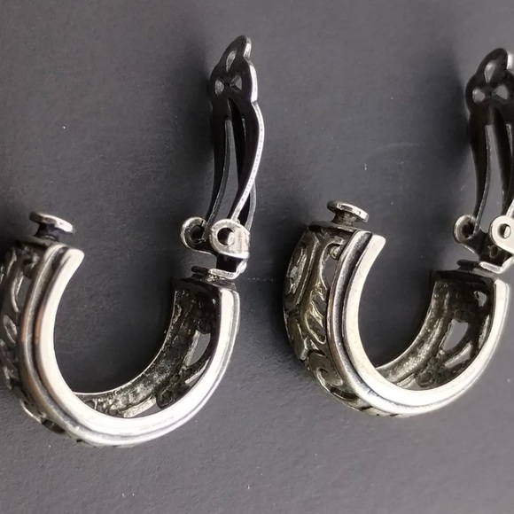 Silpada CLIP-ON Vintage RARE Sterling Silver Filigree Scroll Hoop Earrings - Picture 8 of 10